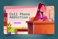 Banner of cell phone addiction with sad girl