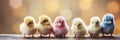 Banner Cheerful easter chicks. colorful image with space for personalized greetings and text