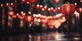 Banner with chinese old street with lanterns and copy space. Chinese Lunar New Year concept Royalty Free Stock Photo