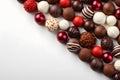 Banner with chocolates on a white isolated background. Royalty Free Stock Photo