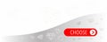 Banner with choose button. Red, white, gray colors. Wavy shape. Diamonds. Empty text and illustration space.