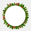 Banner With Christmas Fir Tree And Holly Berry Transparent Background