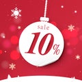 Banner for Christmas sale. White christmas balls hanging on red bokeh background. Vector illustration Royalty Free Stock Photo