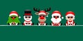 Banner Christmas Tree Snowman Reindeer Santa And Wife Sunglasses Dark Green Royalty Free Stock Photo