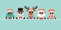 Banner Christmas Tree Snowman Reindeer Santa And Wife Sunglasses Turquoise Royalty Free Stock Photo