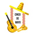 Banner Cinco de Mayo with guitar and sombrero