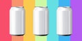 Banner, close-up of three aluminum cans, on a rainbow background, LGBT concept. copy space.