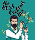 Banner for cocktails bar with trendy bartender