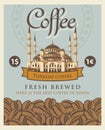 Banner with coffee beans and Istanbul Hagia Sophia