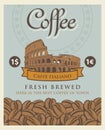 Banner with coffee beans and Roman coliseum