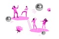 Banner collage picture image of energetic crazy people dancing freestyle hiphop enjoy weekend isolated on drawing
