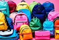 a banner with a collection of backpacks of different styles, sizes, colors, materials and shapes Royalty Free Stock Photo