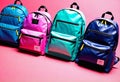 a banner with a collection of backpacks of different styles, sizes, colors, materials and shapes Royalty Free Stock Photo