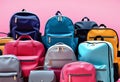 a banner with a collection of backpacks of different styles, sizes, colors, materials and shapes Royalty Free Stock Photo