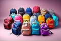 a banner with a collection of backpacks of different styles, sizes, colors, materials and shapes Royalty Free Stock Photo