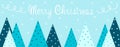 Banner of colorful stylized Christmas trees New year on a blue background with snowflakes vector illustration Royalty Free Stock Photo