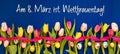 Banner With Colorful Tulip, Weltfrauentag Means Women Day, Easter Egg