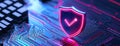 A banner concept with space for text or copy that shows advanced cybersecurity systems protecting digital data with