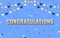 Banner with Congratulations. Typographic elements with Confetti and Garlands