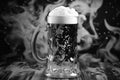 Banner consisting from foamy German beer in large glass mug for celebration holiday Oktoberfest, Ai generated