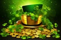 Banner consisting from traditional species shamrock in leaves for celebration holiday st Patrick\'s day, Ai generated