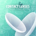 Banner with Contact Lenses for Glasses Clinic or Optical Store. Hand draw doodle background.