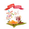 Banner with corn and quentao for Festa Junina Brazil party. Vector illustration