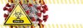 Banner of Coronavirus COVID-19 Bio-hazard Warning Sign with Virus Illustration Behind