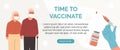 Banner for Covid Vaccination concept. A nurse or doctor hand in latex medical glove holding syringe with coronavirus jab Royalty Free Stock Photo