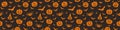 Banner with creepy pumpkins, bats and spiders. Halloween texture. Vector Royalty Free Stock Photo