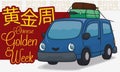 Banner with Cute Car Ready for Chinese Golden Week, Vector Illustration Royalty Free Stock Photo