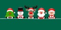 Banner Christmas Tree Snowman Reindeer Santa And Wife Dark Green