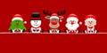 Banner Christmas Tree Snowman Reindeer Santa And Wife Red