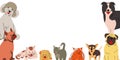 Banner with cute domestic pets group portrait and empty space