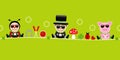 Banner Ladybug Chimney Sweep And Pig With Sunglasses Icons New Years Eve Green