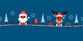 Banner Santa And Reindeer Sunglasses Christmas Icons Dark Blue Royalty Free Stock Photo
