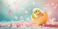 Banner with cute small chick hatching out of yellow easter egg Royalty Free Stock Photo
