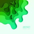 Banner with 3D abstract paper cut waves and background with the most popular color UFO Green. Vector design layout for
