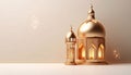 3d illustration of beautiful Ramadan Kareem greeting card with golden lantern on white background Royalty Free Stock Photo