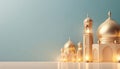 3d illustration of mosque with golden domes on a blue background