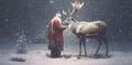 vintage reindeer sleigh claus snow illustration greeting christmas card santa. Generative AI. Royalty Free Stock Photo