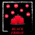 Banner design for black friday sale. Red paper shopping bag. The concept of big discounts. Flyer, leaflet, advertisement, Royalty Free Stock Photo