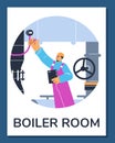 Banner for boiler maintenance and boiler room equipment flat vector illustration.