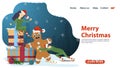 Banner for the design of Christmas and new year design of web pages mobile applications helpers elves put a gingerbread man to