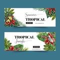 Banner design with classic tropical theme, creative butterfly with foliage vector illustration