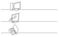 Banner design - continuous line drawing of business icons: desktop computer, diagram, search folder