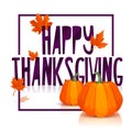 Banner design for a happy Thanksgiving. Poster Thanksgiving with decoration pumpkin and autumn maple leaves. Vector.