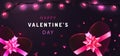 Banner design on purple dark background for Valentines Day. Greeting card with realistic garlands, heart-shaped gift boxes and con Royalty Free Stock Photo