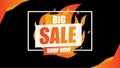 Big Sale fire burn template concept on black background with frame.End of season special offer banner shop now. Royalty Free Stock Photo