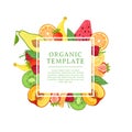 Banner design template with tropical fruit decoration. Square frame with the decor of healthy, juicy fruit. Card with Royalty Free Stock Photo